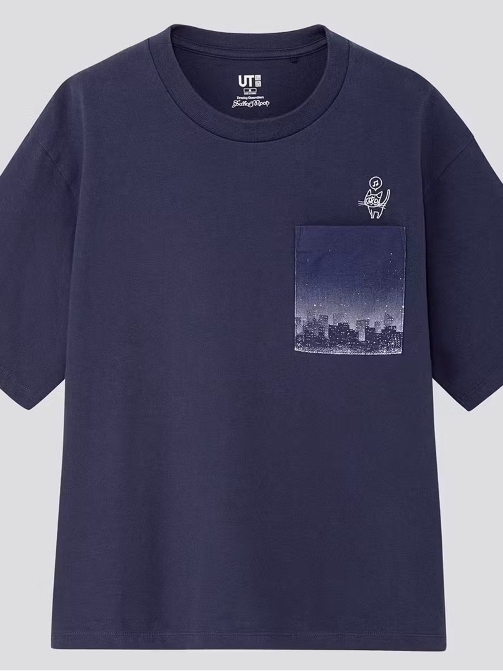 Uniqlo UT Sailor Moon Navy Pocket Tee with Cityscape Print - Sz L, EUC